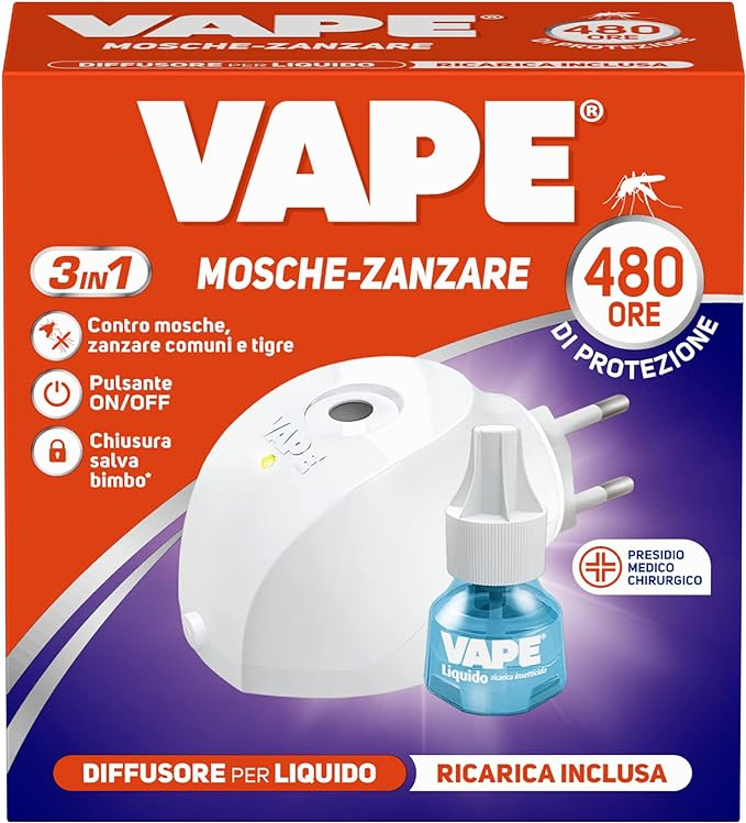 VAPE ELETTRICO LIQUIDO MOSCHE E ZANZARE CON RICARICHE 480 ORE 